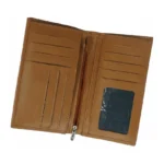 Miele Lungo — Men's Warm Caramel Honey Tan Genuine Smooth Polished Full-Grain Leather Ultra-Slim Long Bifold Wallet Contrast Edge Stitch Clean Structured Rectangular Profile Soft Rounded Corner Tall Long Format Classic Minimalist Everyday Carry Card Cash Pocket Wallet - Image 2
