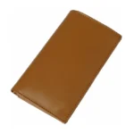 Miele Lungo — Men's Warm Caramel Honey Tan Genuine Smooth Polished Full-Grain Leather Ultra-Slim Long Bifold Wallet Contrast Edge Stitch Clean Structured Rectangular Profile Soft Rounded Corner Tall Long Format Classic Minimalist Everyday Carry Card Cash Pocket Wallet