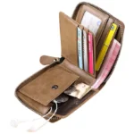 Merlettazzo — Women's Warm Camel Tan Genuine Vintage Leather Scallop Edge Zip-Around Compact Card Wallet - Image 2