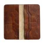 Lungazzo — Men's Vintage Tan Distressed Genuine Crazy-Horse Leather Slim Long Bifold Clutch Wallet - Image 2