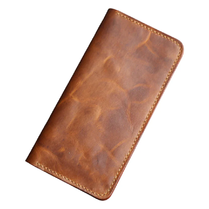 W7 Lungazzo — Men's Vintage Tan Distressed Genuine Crazy-Horse Leather Slim Long Bifold Clutch Wallet - Image 1
