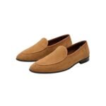Lugano — Men's Camel Tan Genuine Suede Plain Toe Slip-On Loafer Smart Casual Dress Shoes with Leather Sole