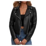 Dravenix — Women's Jet Black Genuine Leather Notch-Lapel Epaulette Silver-Snap Asymmetric-Zip Street Moto Jacket