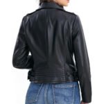 Dravenix — Women's Jet Black Genuine Leather Notch-Lapel Epaulette Silver-Snap Asymmetric-Zip Street Moto Jacket - Image 2