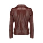 Brunello — Women's Rich Oxblood Mahogany Genuine Leather Notch-Lapel Dual Silver-Zip Sculpted Slim Rider Jacket - Image 2