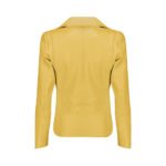 Solenzo — Women's Vivid Canary Yellow Genuine Leather Wide-Lapel Multi-Zip Peplum-Cut Fashion Moto Jacket - Image 2