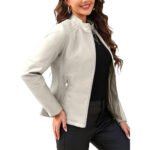 Blancorra — Women's Pristine Ivory White Genuine Leather Mandarin-Collar Side-Zip Clean-Finish Everyday Casual Jacket