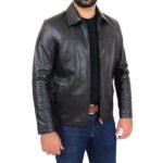 Dornvex — Men's Jet Black Genuine Soft Lambskin Leather Point-Collar Box-Cut Relaxed-Fit Clean Front-Zip Side-Pocket Timeless Classic Jacket