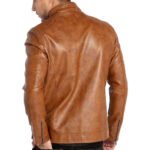 Cuoio Strada — Men’s Warm Tan Genuine Soft Lambskin Leather Slim Fit Stand Collar Moto Biker Jacket with Quilted Shoulders, Angled Chest Zip & Refined Street Rider Style Outerwear - Image 3