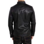Obsidian Ribelle — Men's Pure Black Genuine Soft Lambskin Leather Slim Fit Asymmetric Diagonal Zip Moto Biker Jacket with Dark Metal Multi-Zip Buckle Strap Epaulette Lapel Collar Bold Street Style Outerwear - Image 2