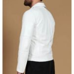 Zelvorne — Men's Crisp White Genuine Soft Lambskin Leather Black-Contrast Zip Slim-Fit Band-Collar Dual Chest-Pocket Sleek Biker Jacket - Image 2