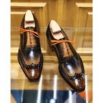 Bicolavio — Men's Two-Tone Dark Brown & Tan Genuine Leather Full Brogue Wingtip Lace-Up Oxford Smart