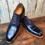 Navaltio — Men's Deep Navy Blue Genuine Leather Cap-Toe Brogue Lace-Up Oxford Smart