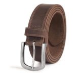 Rugavello — Men's Rich Dark Chocolate Brown Genuine Leather Double-Stitch Edge Antique Silver-Buckle Casual Work Belt