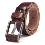 Ferranto — Men's Rich Mahogany Brown Genuine Leather Full-Grain Edge-Stitch Antique Gunmetal-Buckle Rugged Everyday Belt