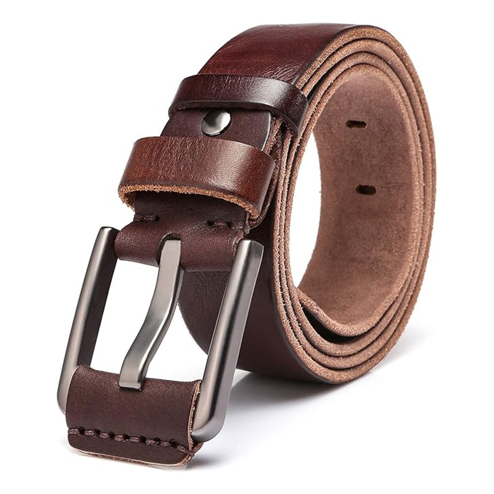 D14 Ferranto — Men's Rich Mahogany Brown Genuine Leather Full-Grain Edge-Stitch Antique Gunmetal-Buckle Rugged Everyday Belt - Image 1