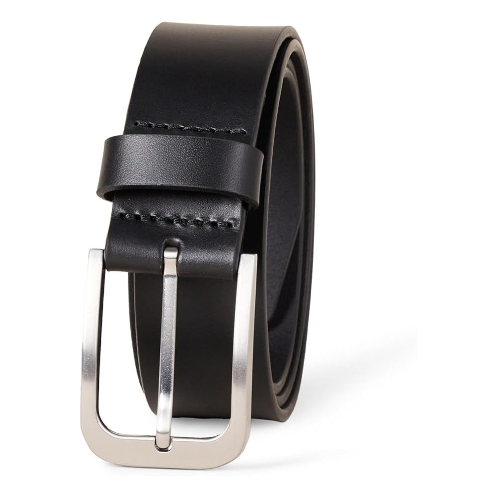 D15 Oscurano — Men's Sleek Pitch Black Genuine Leather Smooth-Grain Centre-Stitch Brushed Silver Rectangular-Buckle Smart Formal Belt - Image 1
