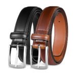 Duovante — Men's Classic Black & Cognac Brown Genuine Leather Smooth-Finish Double-Stitch Silver Pin-Buckle Versatile Dual-Pack Dress Belt