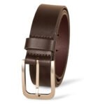 Cinturro — Men's Deep Espresso Brown Genuine Leather Smooth-Finish Centre-Stitch Brushed Gold-Buckle Smart Dress Belt
