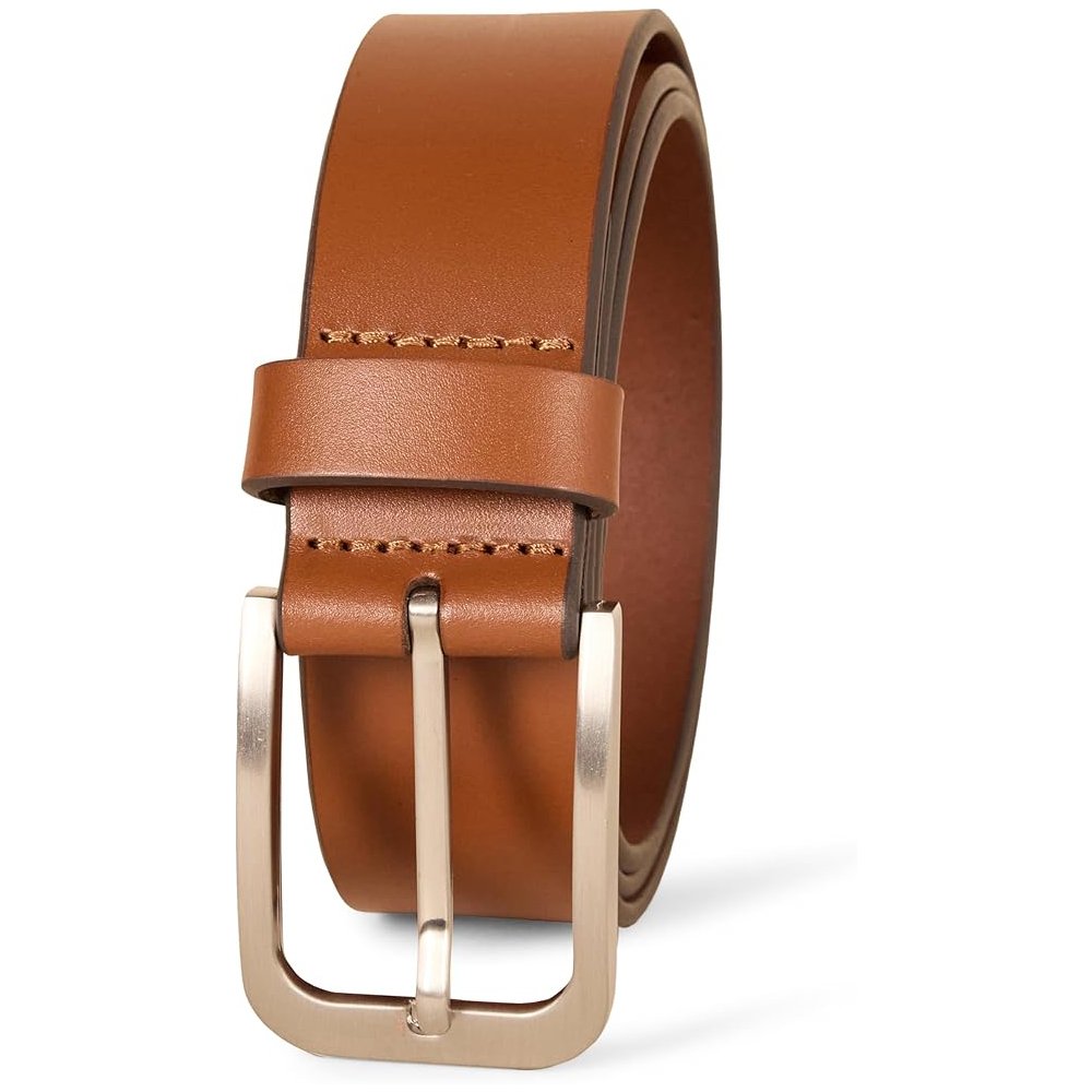 D5 Tanvello — Men's Warm Cognac Tan Genuine Leather Polished Smooth-Grain Single-Stitch Gold-Tone Buckle Classic Dress Belt - Image 1