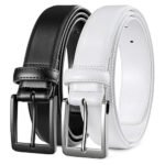 Bieltoro — Men's Classic Black & White Genuine Leather Smooth-Finish Single-Stitch Gunmetal-Buckle Reversible Dual-Pack Dress Belt