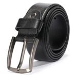 Nerovante — Men's Bold Jet Black Genuine Leather Full-Grain Single-Stitch Gunmetal Prong-Buckle Heavy-Duty Casual Belt