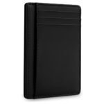 Slimvano — Men's Matte Jet Black Genuine Leather Multi-Slot Front-Pocket Minimalist Vertical Card Holder Wallet