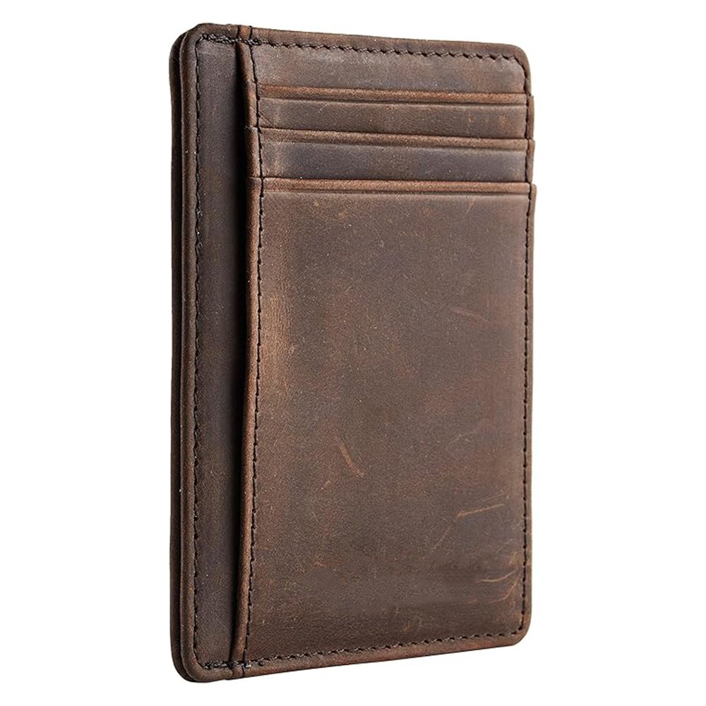 V17 Rustavo — Men's Rugged Dark Espresso Brown Genuine Leather Distressed Multi-Slot Front-Pocket Slim Minimalist Card Holder Wallet - Image 1