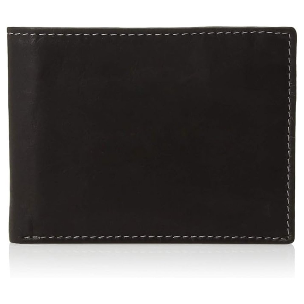 V7 Obsidiano — Men's Deep Jet Black Genuine Leather Contrast-Stitch Bifold Slim-Profile Card-Holder Smart Casual Wallet - Image 1